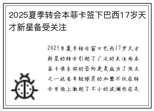 2025夏季转会本菲卡签下巴西17岁天才新星备受关注 2025夏季转会本菲卡签下巴西17岁天才新星备受关注